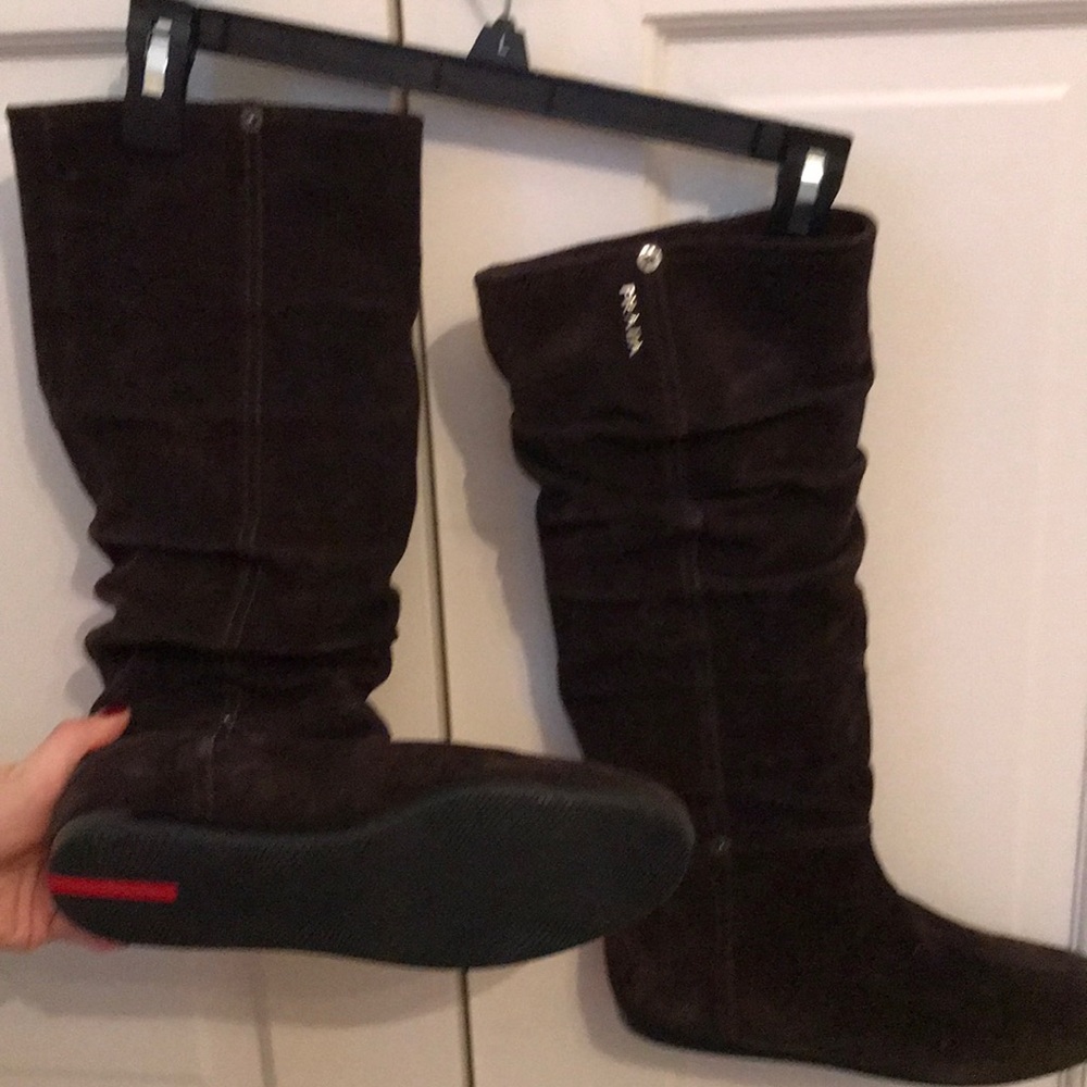 Prada Brown suede slouch boots